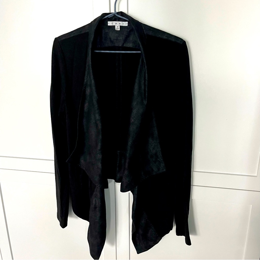 Cabi 529 Owens Waterfall drape faux black jacket